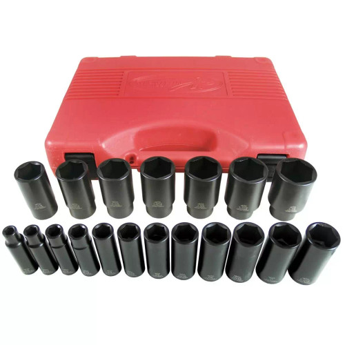 K Tool International 19 Piece Fractional Impact Socket Set ? Drive - Deep