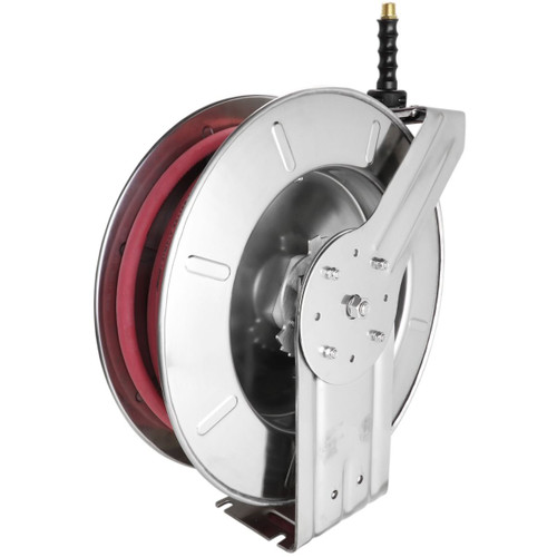 Milton™ Industrial Stainless Steel Hose Reel Retractable, 1/2" ID x 35' Ultra-Lightweight Rubber hose w/ 1/2" NPT, 300 PSI