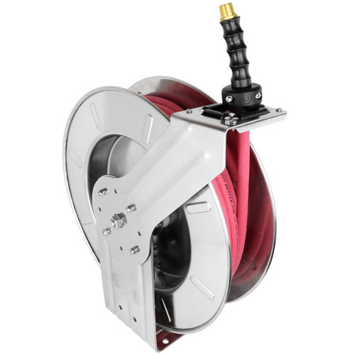 Milton™ Industrial Stainless Steel Hose Reel Retractable, 3/8" ID x 25' EPDM hose w/ 3/8" NPT, 300 PSI