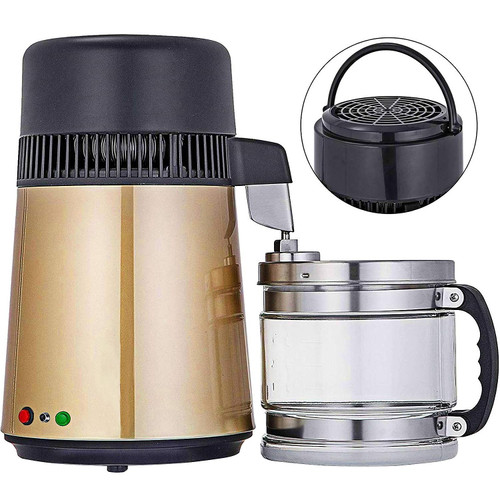 Water Distiller, 4L Distilled Water Maker, 304 Stainless Steel Distilled Water Machine, 750W Countertop Water Distiller, Dual-Button Water Distiller for Home, with Glass Container, Gold