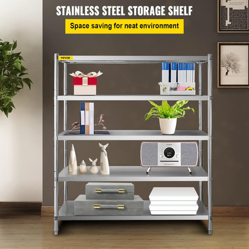Storage Shelf, 5-Tier Storage Shelving Unit, Stainless Steel Garage Shelf, 70.9 x 17.7 x 70.9 inch Heavy Duty Storage Shelving, 1650 Lbs Total Capacity with Adjustable Height