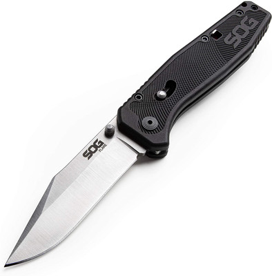 SOG Flare Assisted Folding Knife 3.5" Satin Plain Blade Black (SOG-FLA1001-CP)