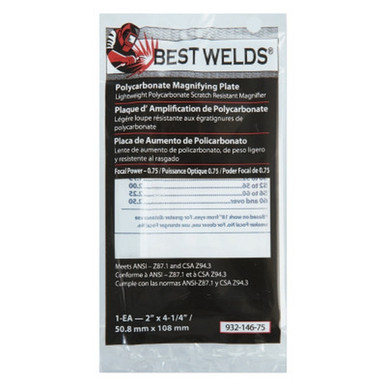 Opens dialog BEST WELDS 901-932-146-75 - 2" Plastic Magnifier Plate, 2" x 4.25" 0.75 Diopter, Polycarbonate,