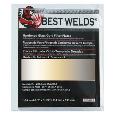 Opens dialog BEST WELDS 901-932-458-9 - 2" Hardened Glass Gold Filter Plate, Gold/9, 4.5" x 5.25" SH9, Glass