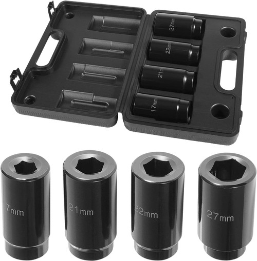1/2 Inch Drive Deep Impact Socket Set 17mm 21mm 22mm 27mm Crank Bolt Socket Set, 6 Point Design, Heavy Duty with Storage Case
