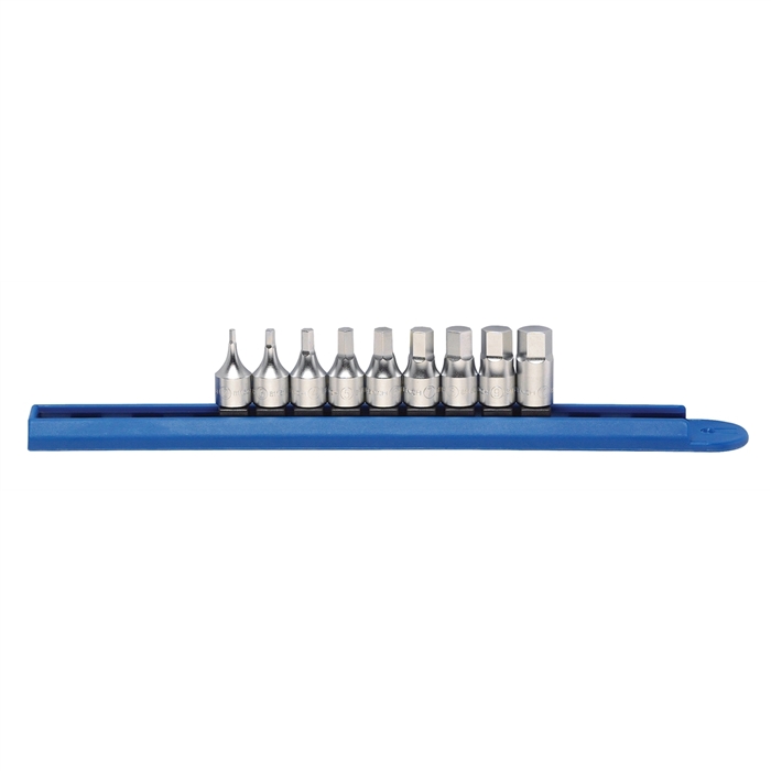 KD Tools 81160 9-Piece 1/4 in. Drive Metric Stubby Hex Bit Set on Socket Rail