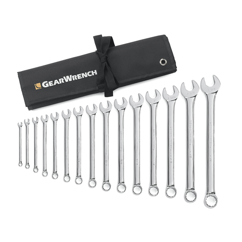 KD Tools 81918 15-Piece 12-Point SAE Long Pattern Combination Wrench Set with Wrench Roll