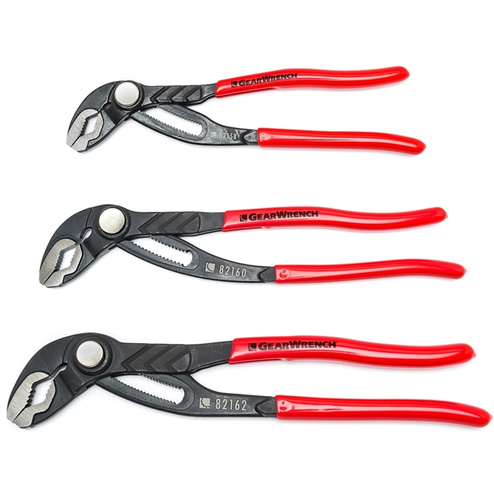 KD Tools 82118 3-Piece Push Button Tongue And Groove Plier Set - 8", 10", 12''