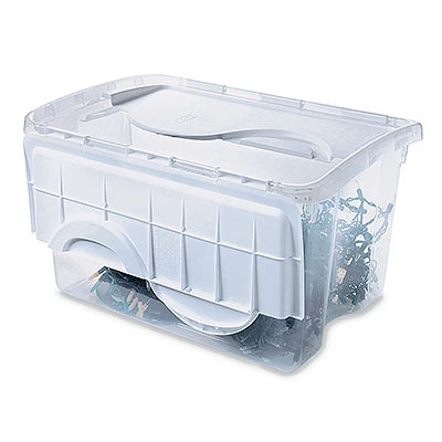 Durable 48 Quart Storage Box With Hinged Lid And Clear Base