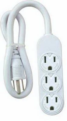 Compact White 3-outlet Power Strip With Safety Covers