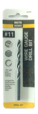Master Mechanic #11 3.5-inch Wire Gauge Drill Bit With Black Oxide Coating