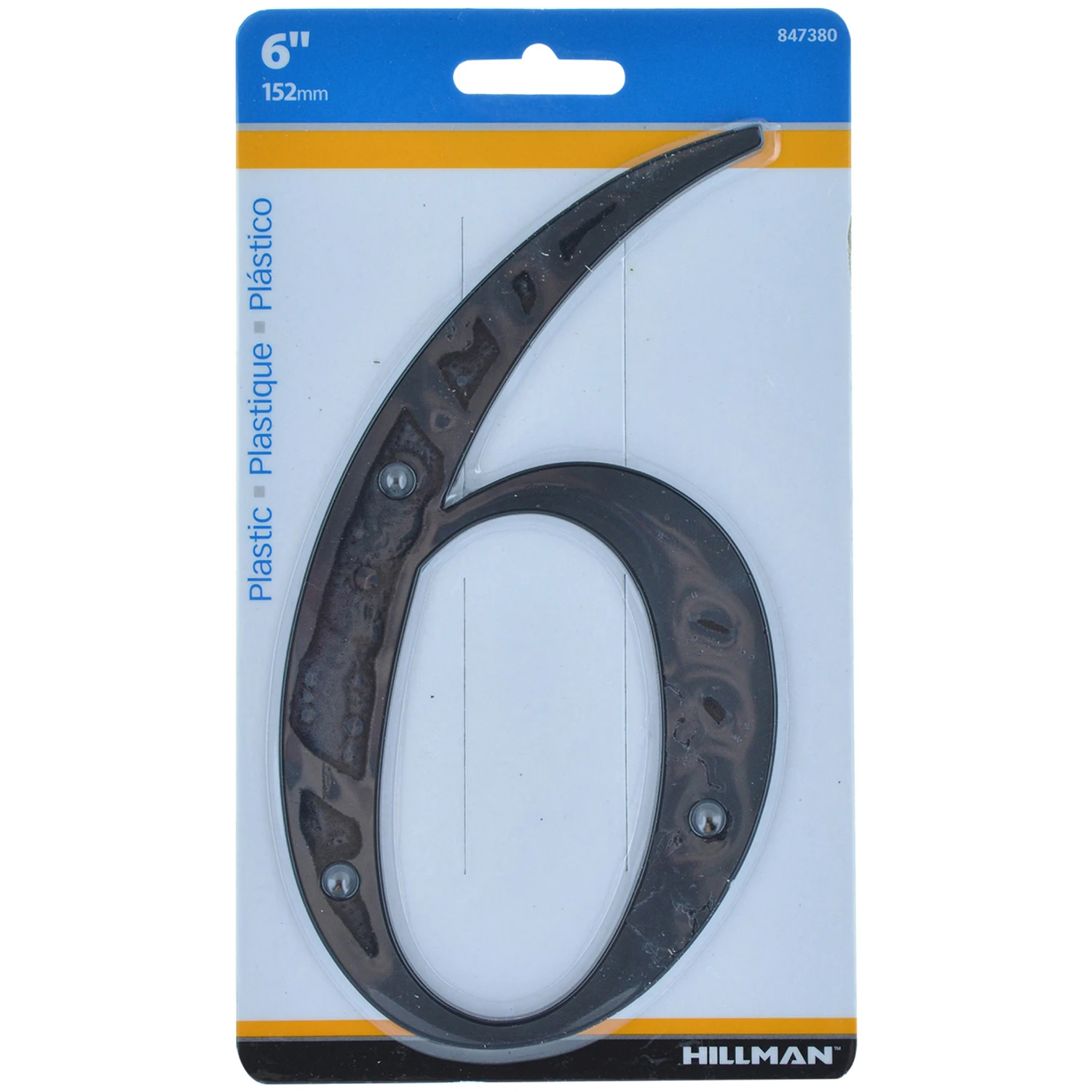 Six-inch Black Nail-on House Number 6 — Outdoor Address Sign
