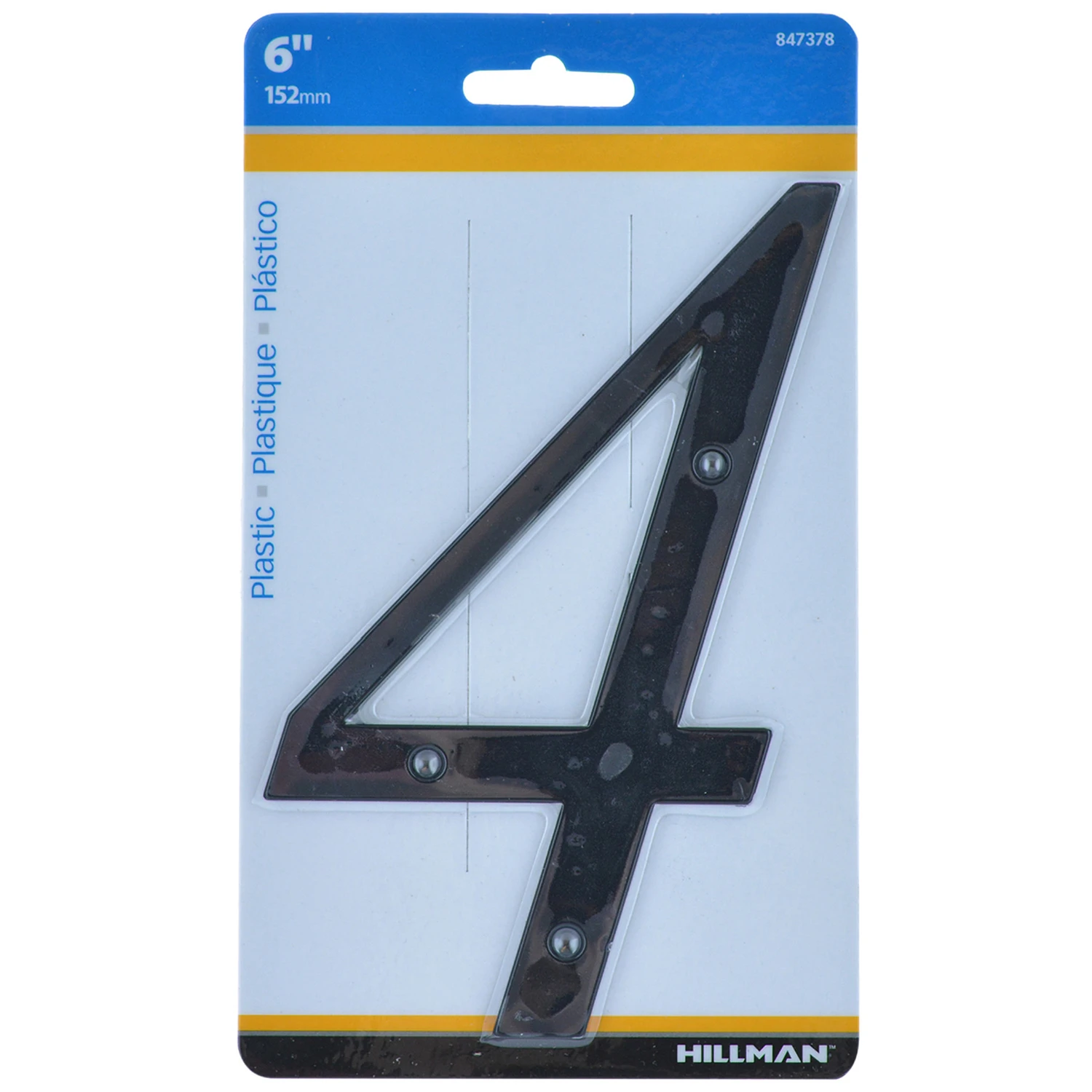 House Address Number 4, Nail-on, Black Plastic, 6-in.