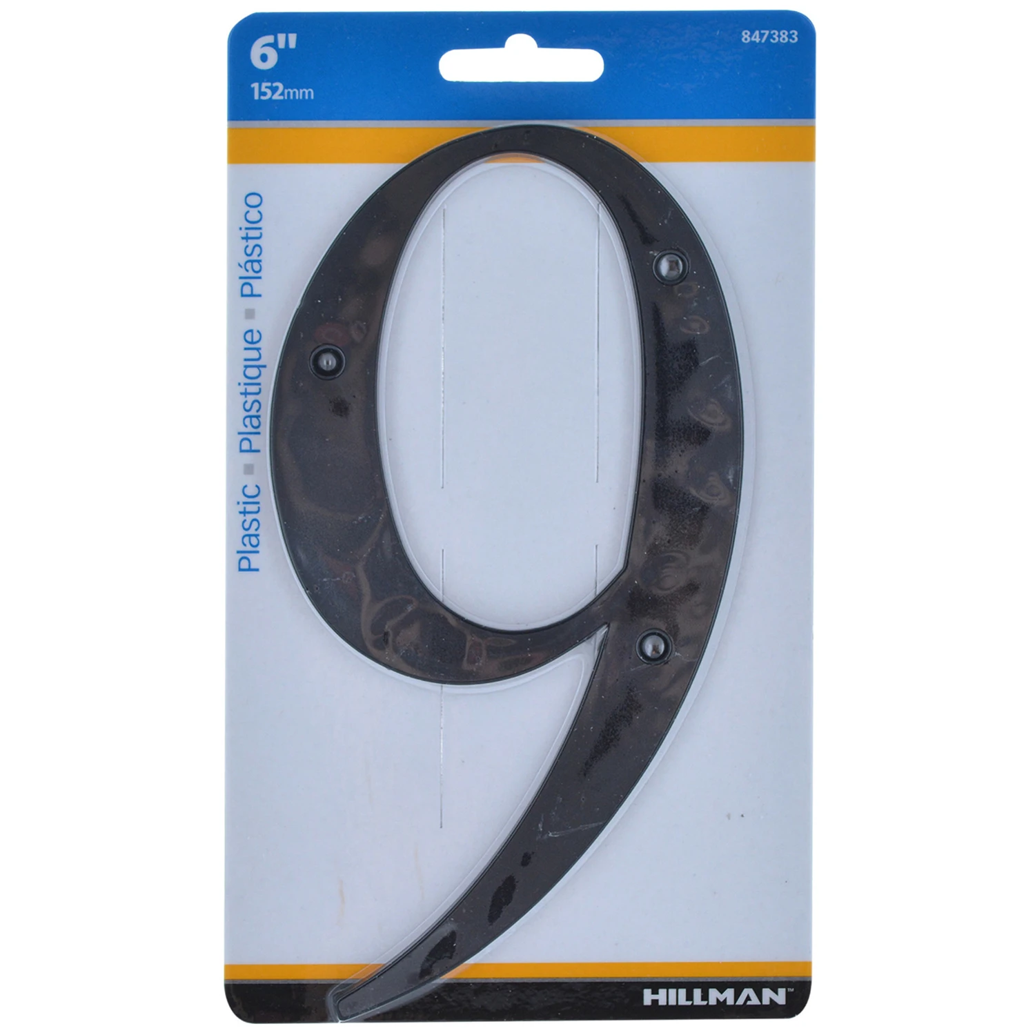 House Address Number 9, Nail-on, Black Plastic, 6-in.
