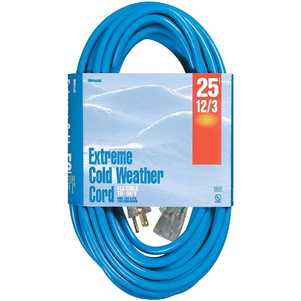 Coldflex 25 Ft. 12/3 Cold Weather Extension Cord - Heavy-duty Outdoor Use