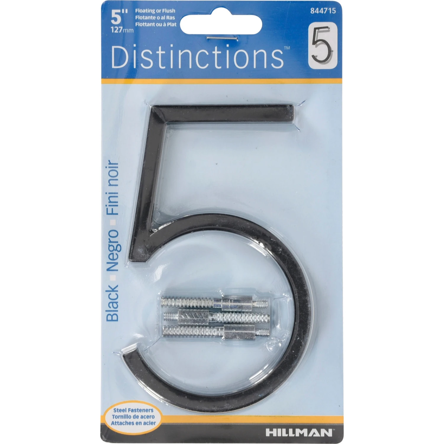Distinctions House Address Number 5, Flush/floating Screw Mount, Black Zinc, 5-in.