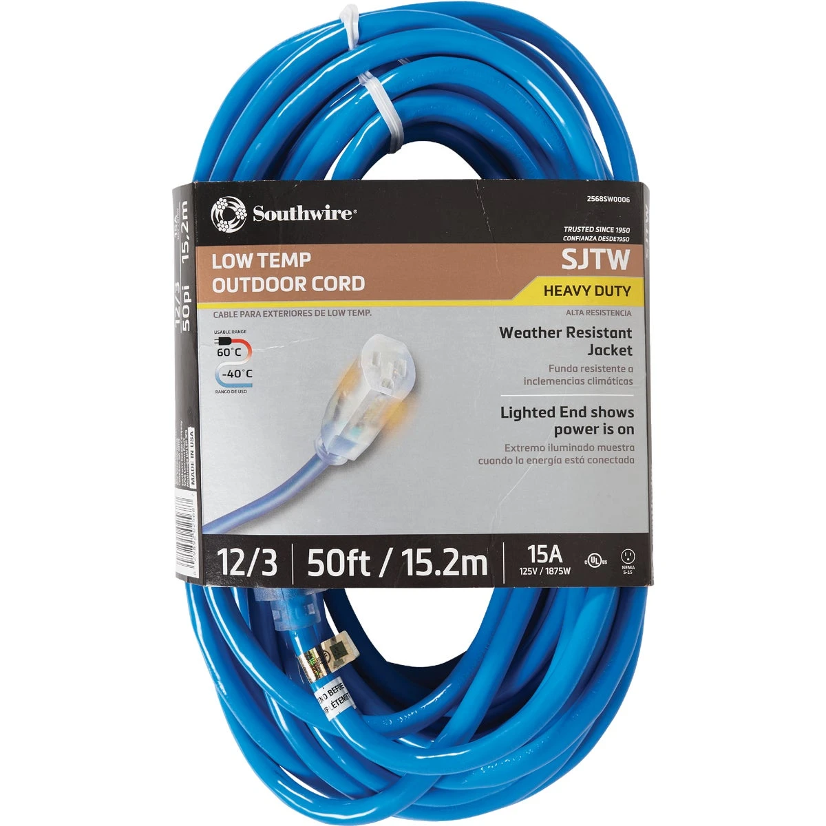 50 Ft. 12/3 Sjtw-a Blue Extension Cord