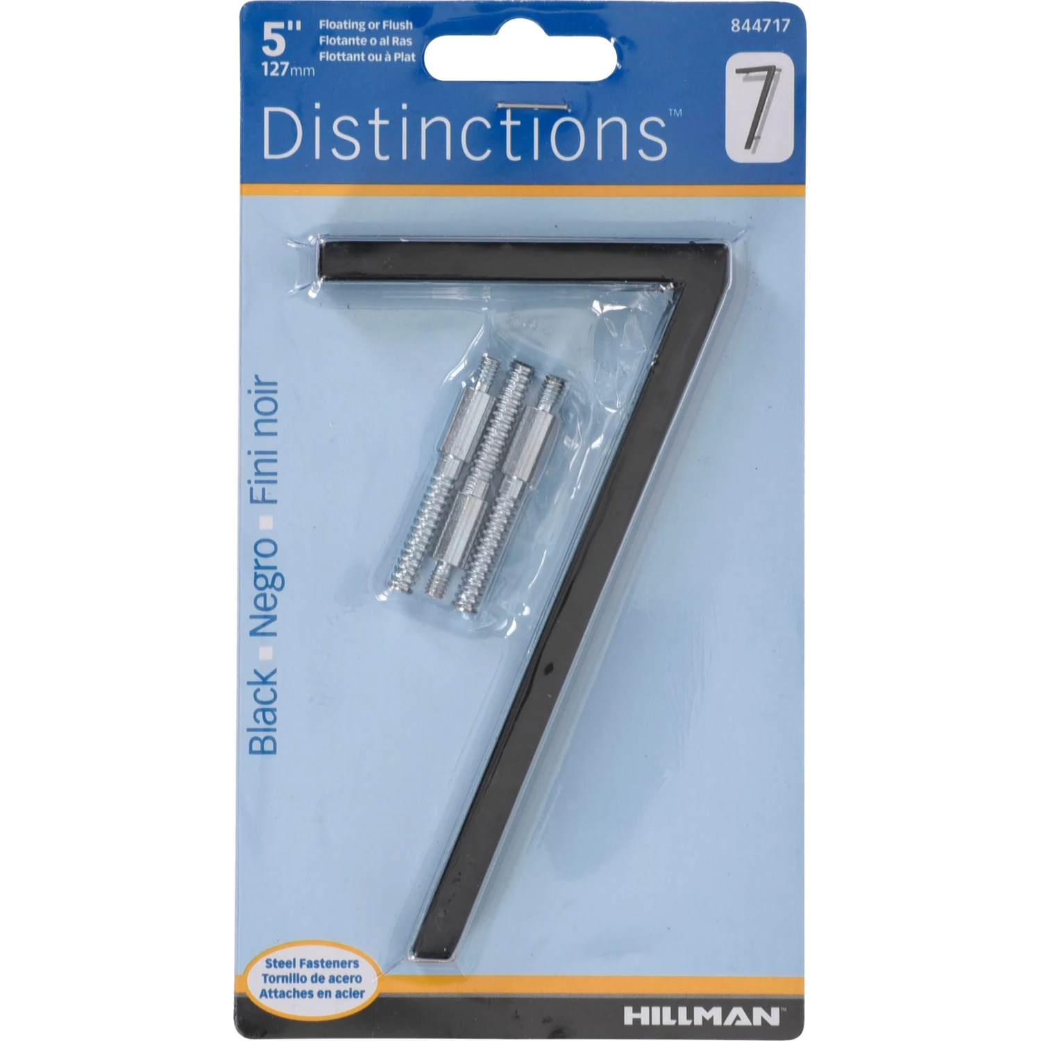 Distinctions House Address Number 7, Flush/floating Screw Mount, Black Zinc, 5-in.