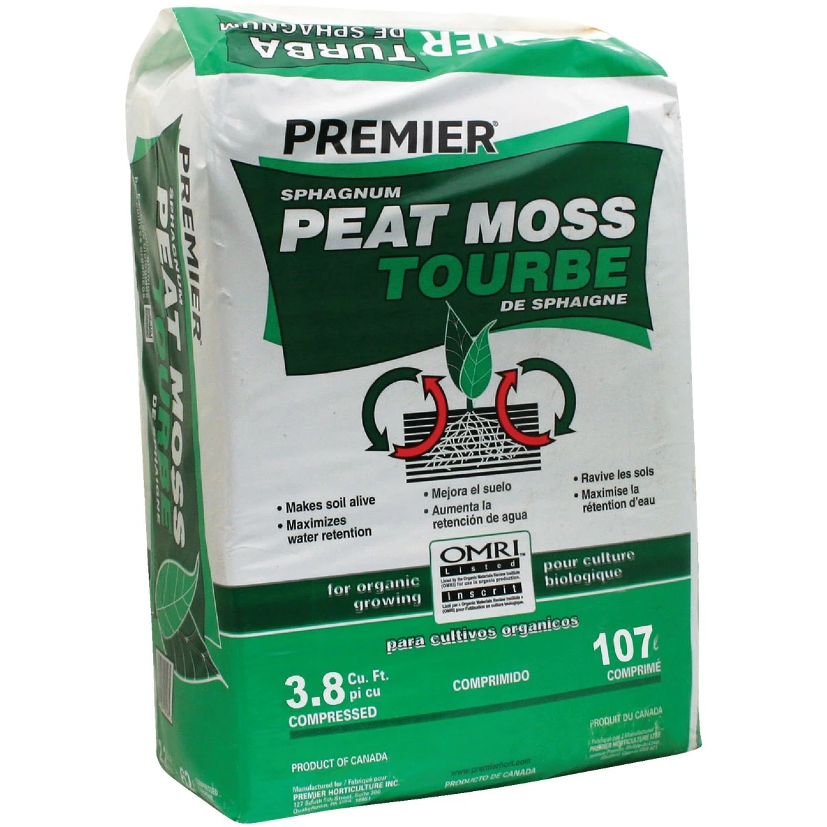 62 Lb. 3.8 Cu Ft Compressed Sphagnum Peat Moss Bale For Lawn & Garden