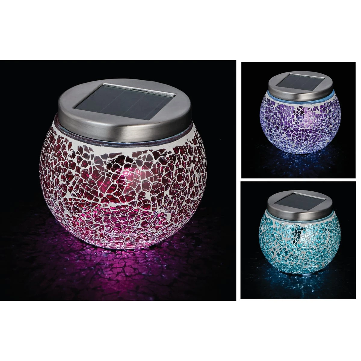 3.5 In. H. X 3.5 In. Dia. Green, Red, Or Purple Crackled Glass Tabletop Solar Patio Light