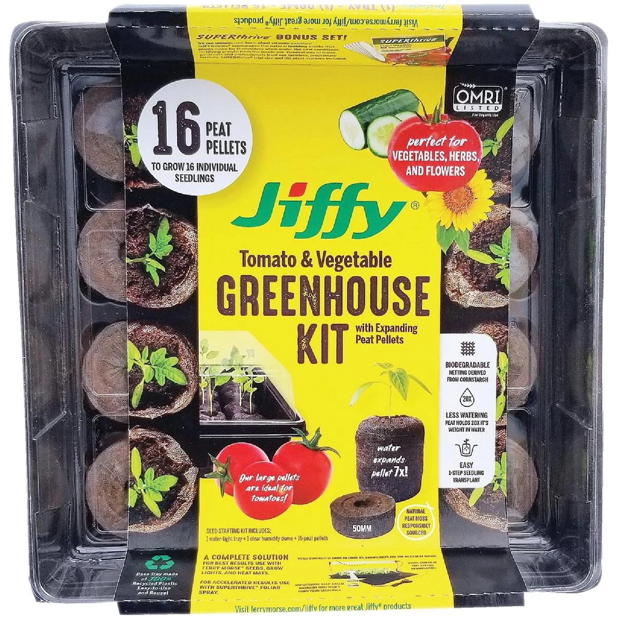 Jiffy 16-cell 11 In. W. X 11 In. L. Seed Starter Greenhouse Kit With Superthrive