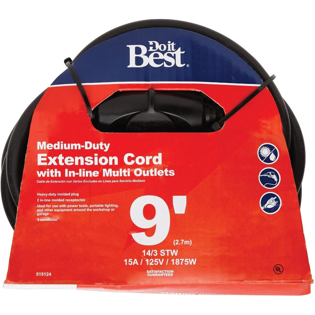 9 Ft. 14/3 In-line Multi Outlet Extension Cord