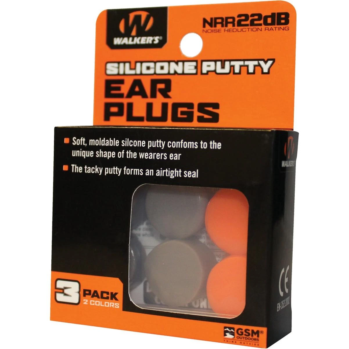 Walker's Silicone Putty Orange & Dark Earth Ear Plugs (3-pair)