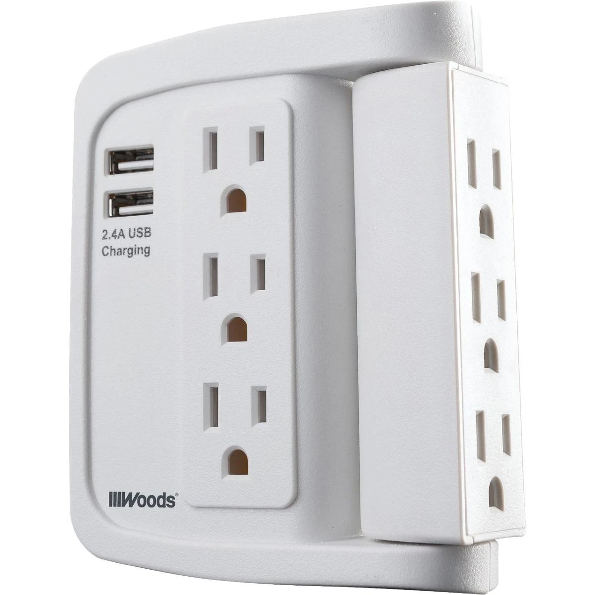 2-usb/6-standard Outlet 2.4a/15a White Swivel Surge Tap