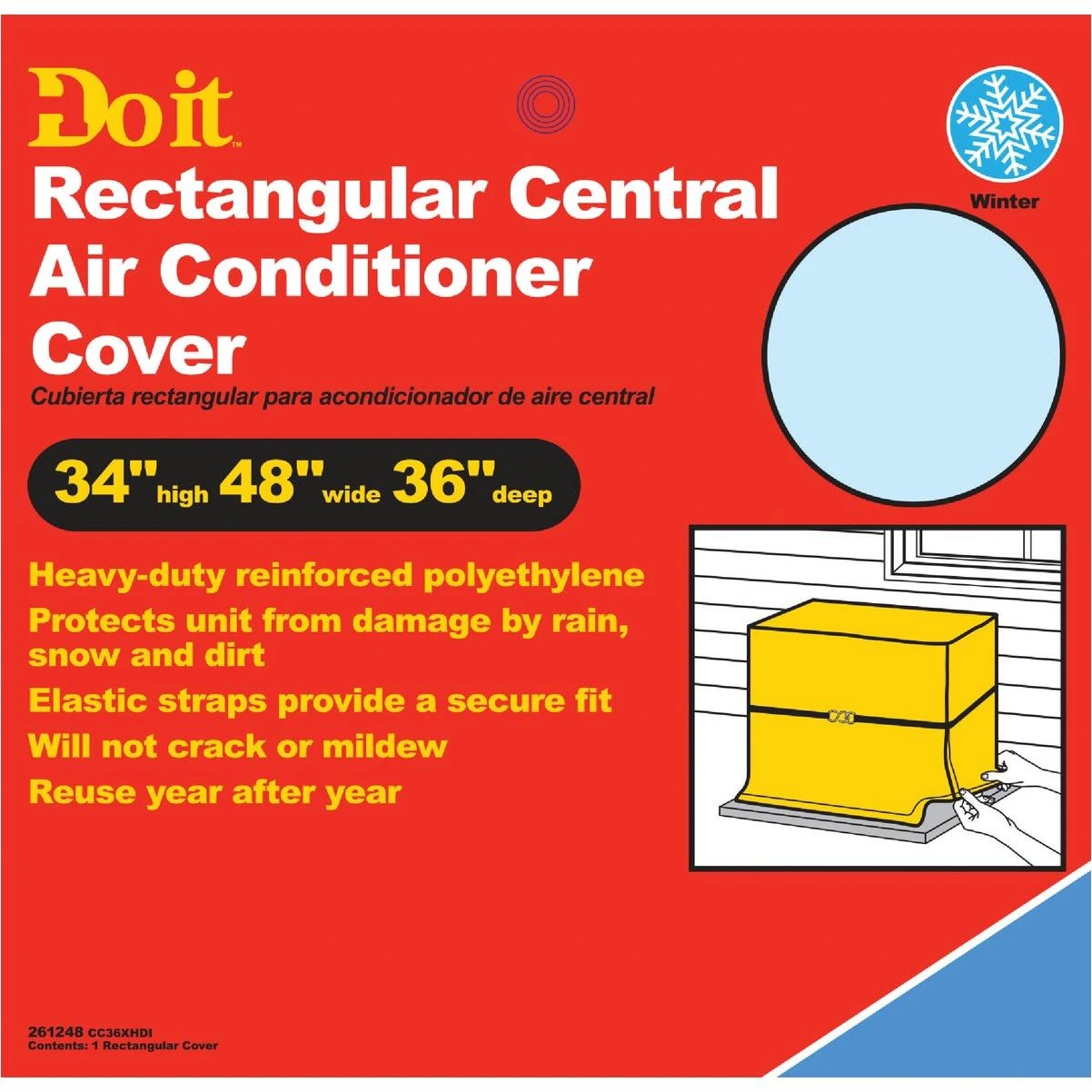 48 In. X 34 In. X 36 In. Grey Polyethylene 9 Mil Rectangular Central Air Conditioner Cover