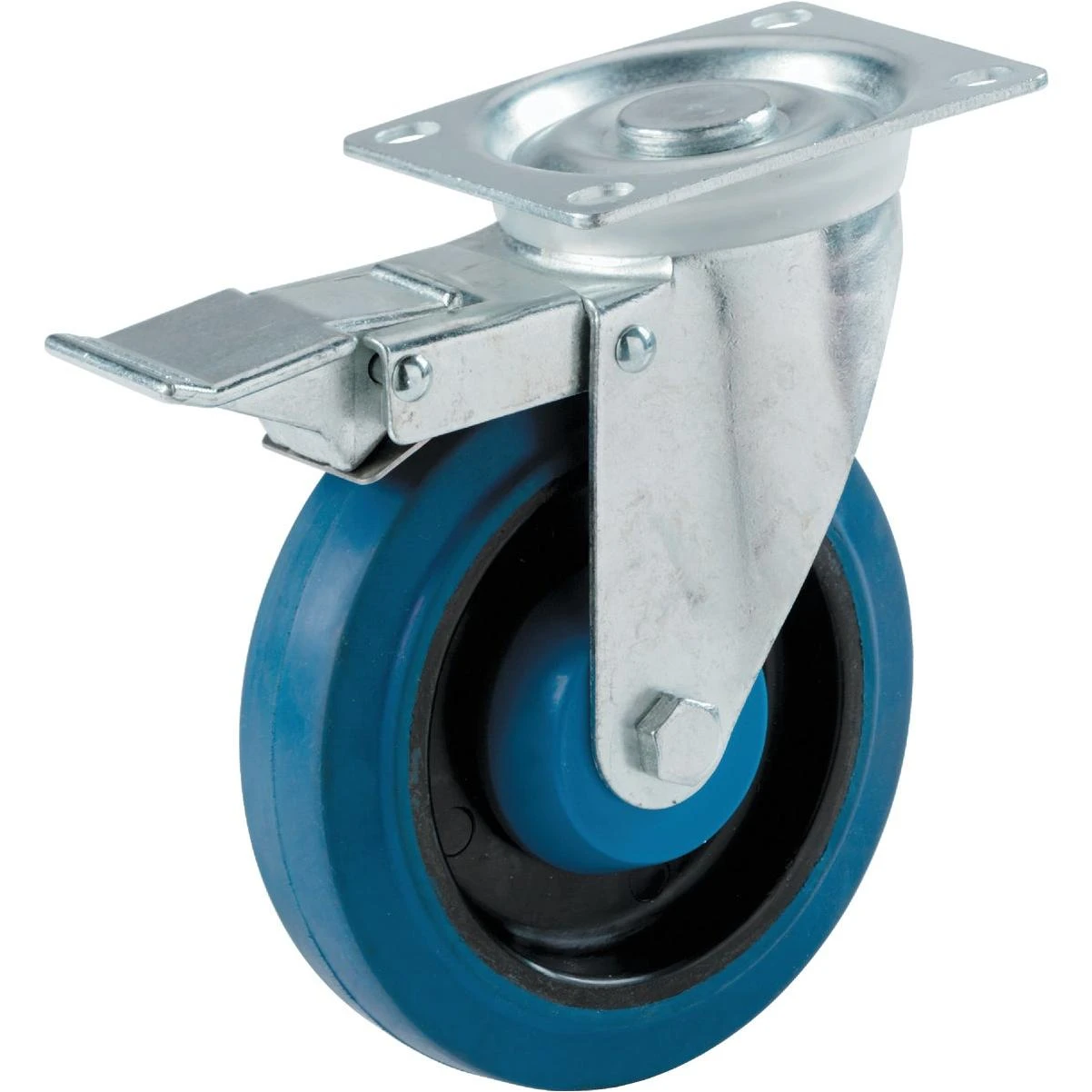 4 In. Elastic Rubber General-duty Swivel Plate Caster With Brake