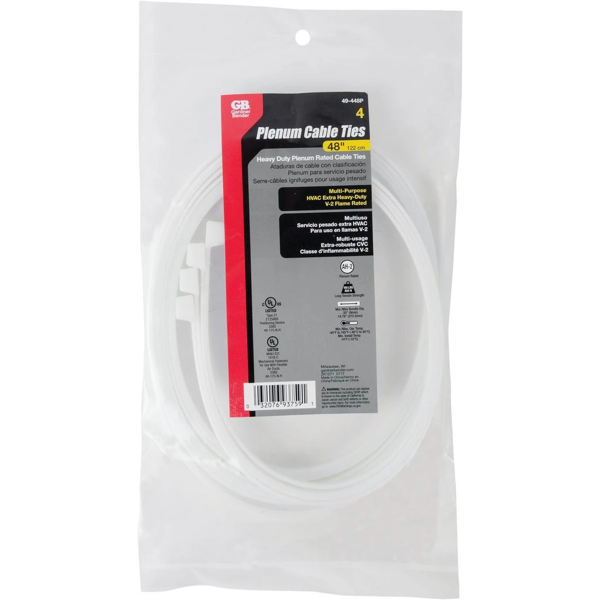 48 In. X 0.35 In. Natural Plenum Cable Tie (4-pack)