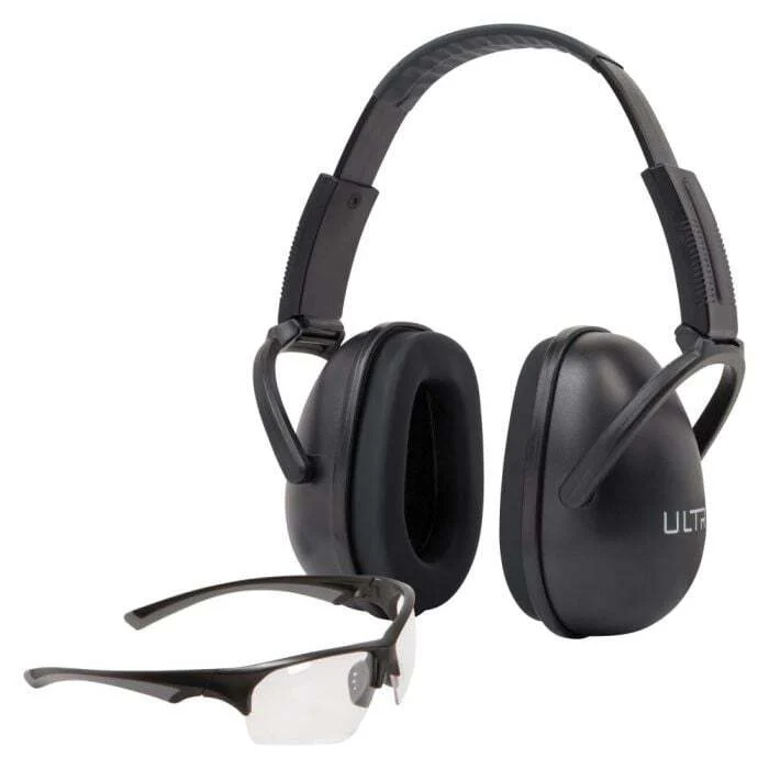 Allen Ultrx ShieldUnisex Shooting Glasses & Ear Muff Combo Black Frame Clear Lens