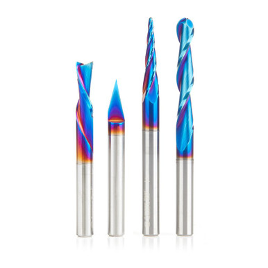 Opens dialog AMS-188-K 4-Pc Solid Carbide Spektra ExtremeSignmaking/Engraving CNC Router Bit Set 1/4 Shank