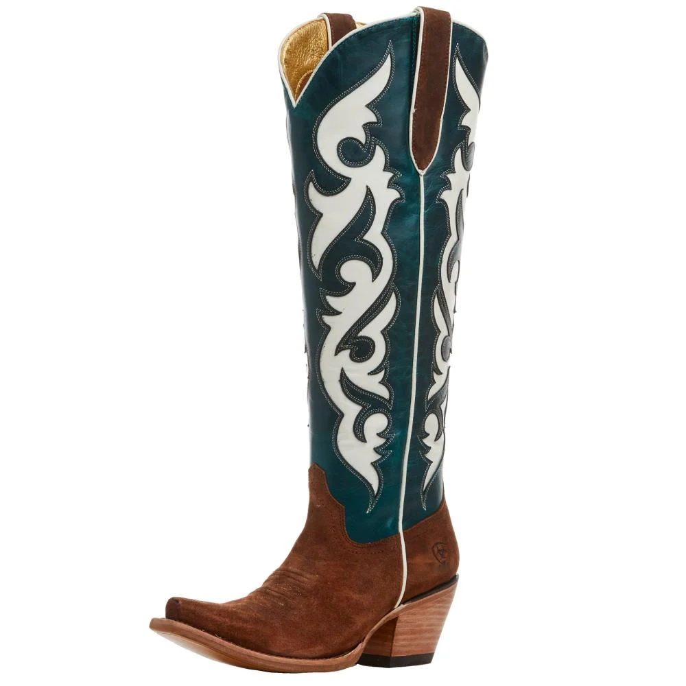 Ariat Women’s Elvira Stretchfit Terracotta Suede/ Ancient Turquoise 18 In Top Boot