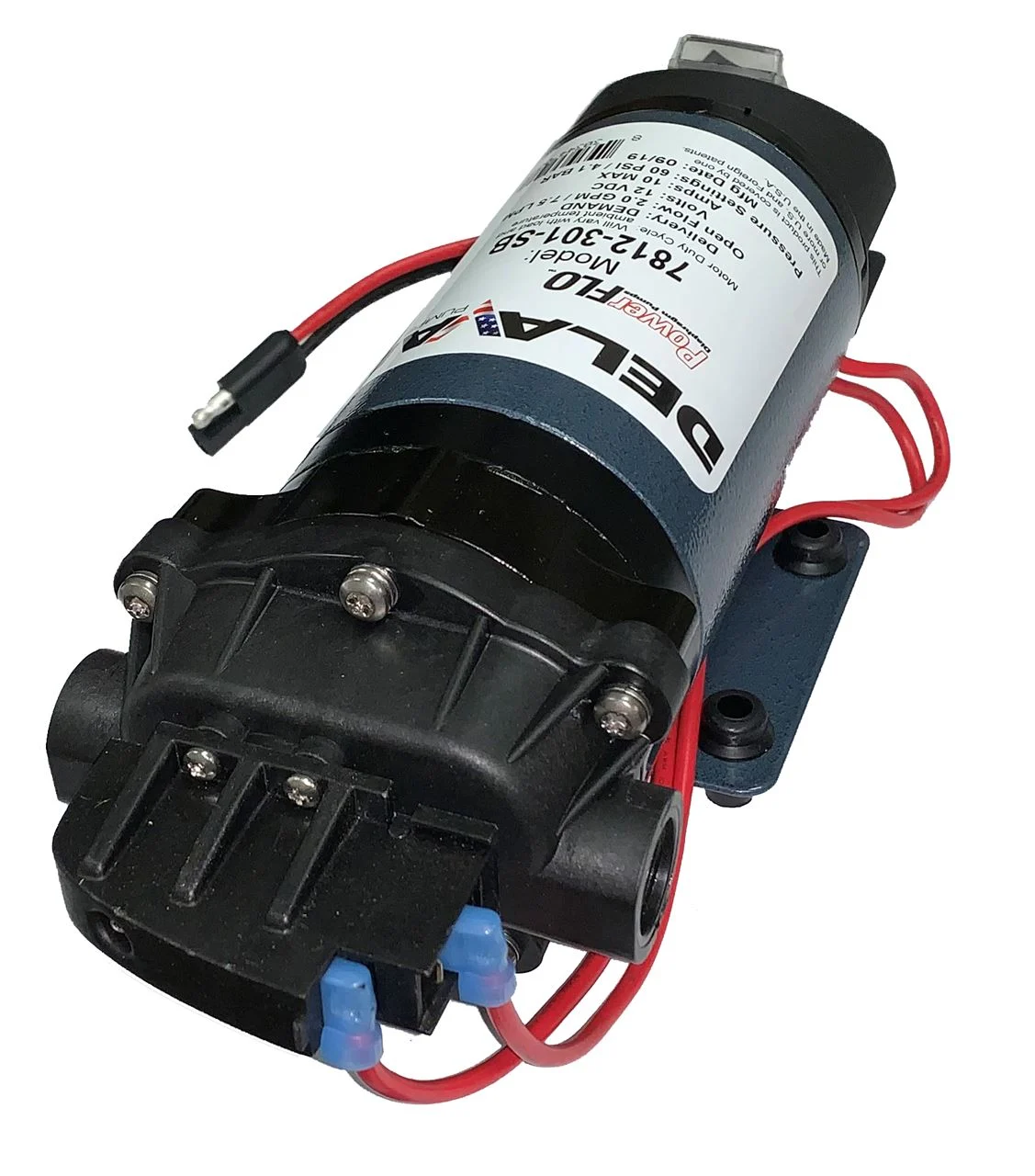 Delavan Diaphragm Pump 12 V, 60 PSI, 2.0 GPM 3/8″ FNPT W/On-Off Switch