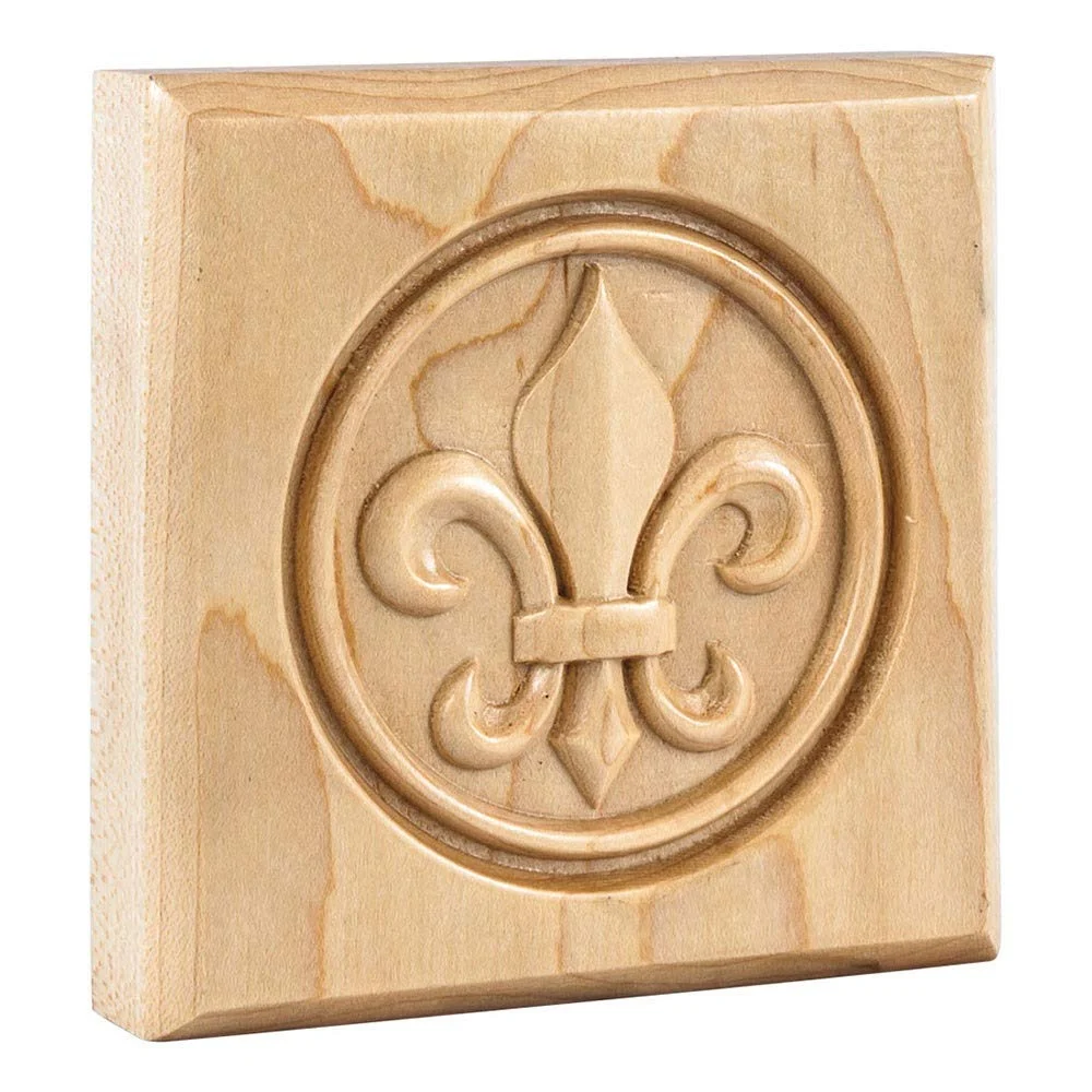 Hardware Resources FDLROS3HMP 4″ W x 7/8″ D x 4″ H Maple Fleur-de-lis Rosette