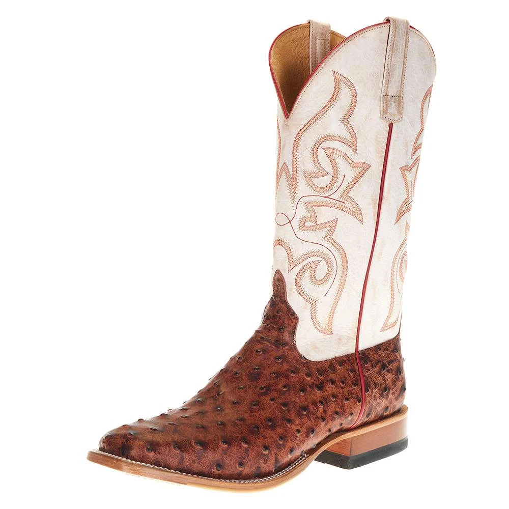 Horsepower Boots Men’s Cognac Impostrich 13in. Bleached Bone Top Square Toe Boot