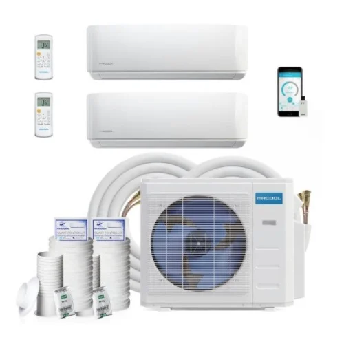 MrCool 24000 BTU/H Ductless Mini Split System, 2-Zone, (2) 50-ft Kit, 1000 Sq Ft, 21 Amps, 230V