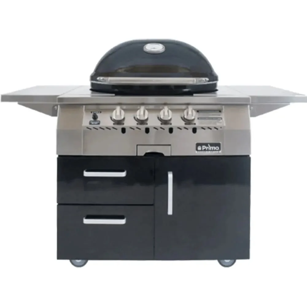 Primo PGGXLC Oval XL Mobile Gas Grill w/ (4) Burners – Ceramic Shell, Liquid Propane – PGGXLC