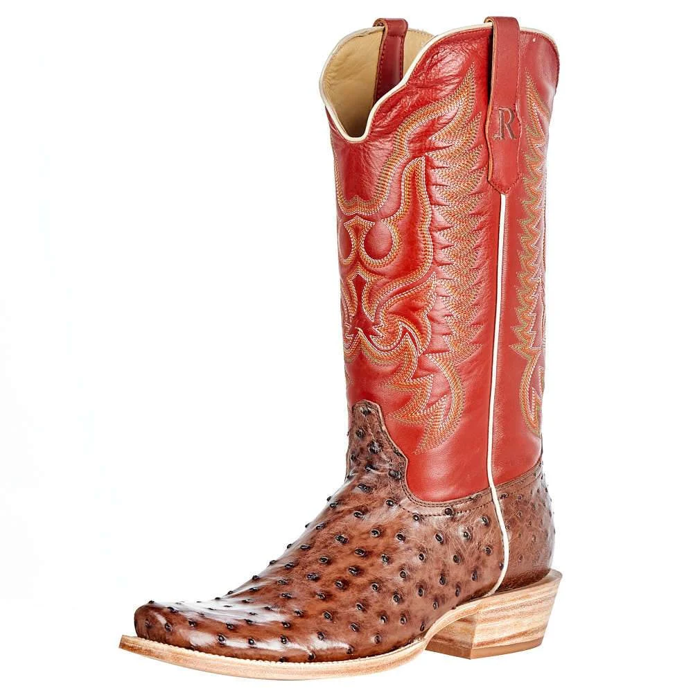 R Watson Boots Men’s Kango Tobac Full Quill Ostrich 13in. Indian Orange Top Boots