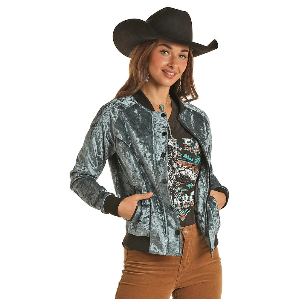 Rock & Roll Denim Women’s Velour Bomber Jacket