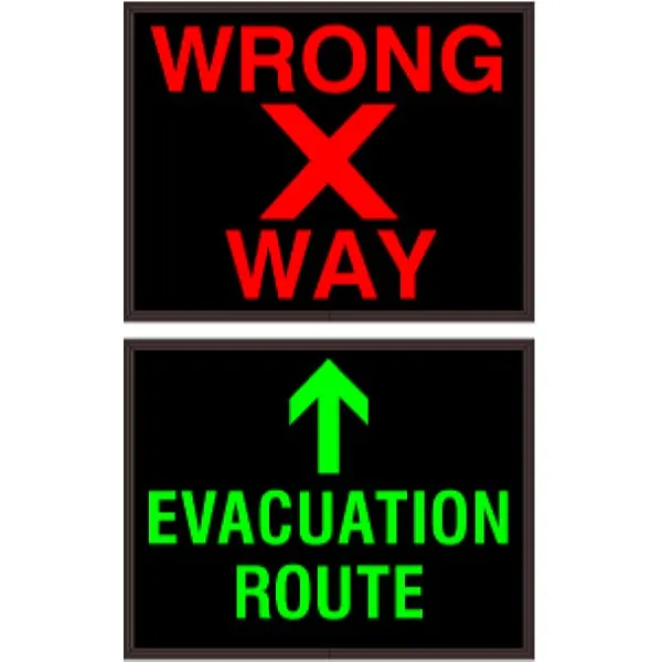Signal-Tech 48223 PHX1418DRG-M360/12-24VDC WRONG X WAY | EVACUATION ROUTE w/ Up Arrow Outdoor Blank-out LED Backlit Sign