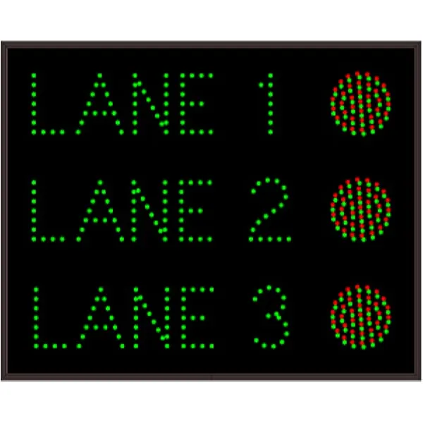 Signal-Tech 52060 TCL2126GGRGGRGGR-N184/120-277VAC LANE 1 – LANE 3 | Green Indicator Dot | Red Indicator Dot Outdoor Blank-out LED Direct-view Sign