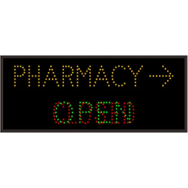 Signal-Tech 5219 TCL1434AGR-A546/120-277VAC OPEN | CLOSED | PHARMACY w/Right Arrow Outdoor Blank-out LED Direct-view Sign