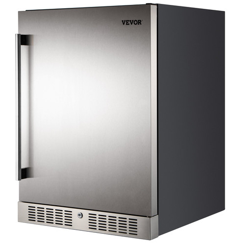 24'' Built-in Beverage Cooler, 5.3 cu.ft. Stainless Steel Beverage Refrigerator w/Embraco Compressor, 142 Can Beer Fridge for Home Bar Office Outdoor Indoor Use, 150L, Black & Silver