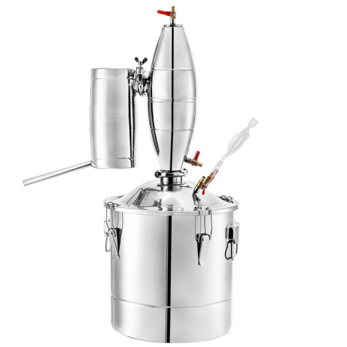 50L 13.2Gal Water Alcohol Distiller 304 Stainless Steel Alcohol Still Wine Making Boiler Home Kit with Thermometer for Whiskey Brandy Essential, Sliver