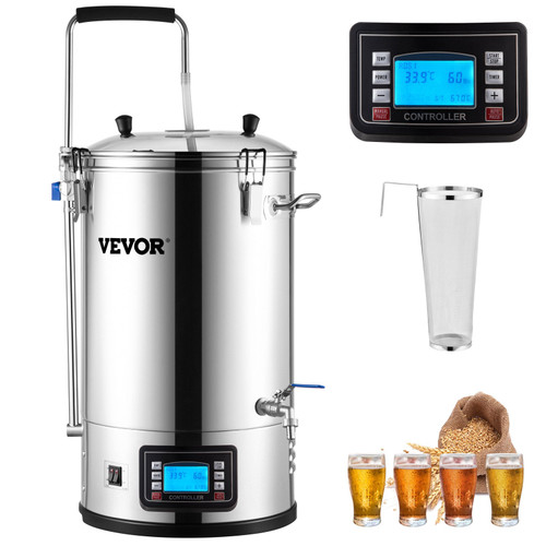 Electric Brewing System, 9.2 Gal/35 L Brewing Pot, All-in-One Home Beer Brewer w/Pump, Mash Boil Device w/Panel, Auto/Manual Mode 100-1800W Power 25-100" Temp 1-180 min Timer Recipe Memory