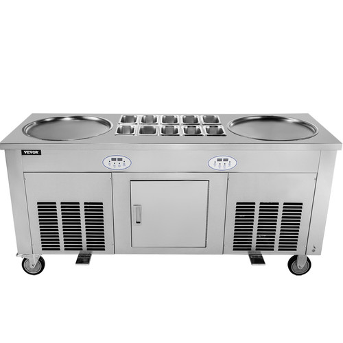 Commercial Rolled Ice Cream Machine, Stir-Fried Ice Roll Machine Single Pan, Stainless Steel Ice Cream Roll Maker Refrigerated Cabinet 6 Boxes, Roll Ice Cream Machine for Bar Caf Dessert Shop