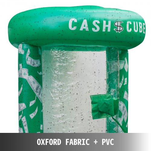 Inflatable Cash Cube with Two Blowers Inflatable Cash Cube Booth Green Cash Cube Money Machine Quick Inflated Cash Cube Water-Proof Money Booth Machine Money Grab Catch for Promotion Events