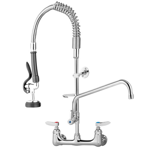 Commercial Faucet Pre-Rinse with Sprayer, 8" Adjustable Center Wall Mount Kitchen Faucet with 12" Swivel Spout, 36" Height Compartment Sink Faucet for Industrial Restaurant, Lead-Free Brass